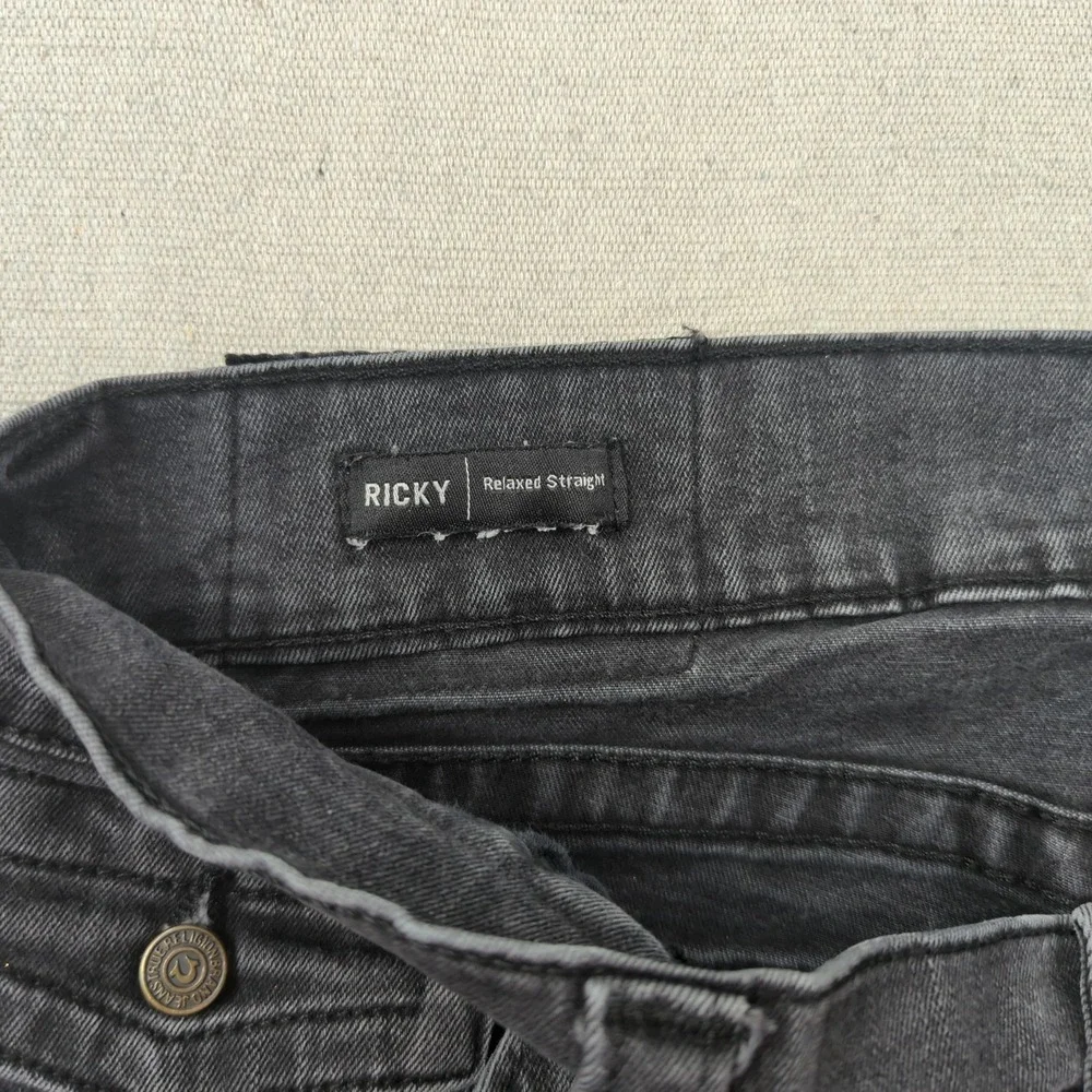 True Religion Jeans Mens 36x31 Black Ricky Relaxed Straight Flap Pocket